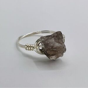 Smoky Quartz Ring Size 6.5 Raw Natural Gemstone Silver Boho Wire Wrap Jewelry